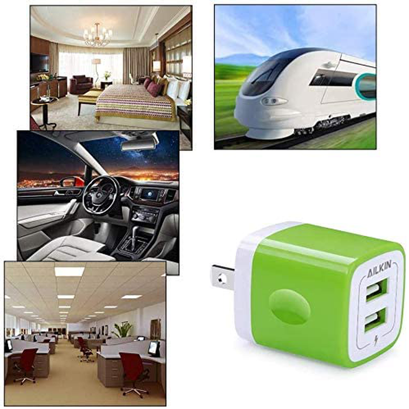 3 Pack Multi-Color 1AMP Ailkin 2-Port USB Wall Charger Replacement Cubes