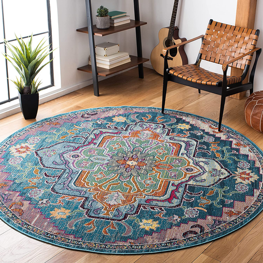 Safavieh Crystal Collection CRS501B Boho Chic Oriental Medallion Distressed Non-Shedding Stain Resistant Living Room Bedroom Runner, 2'2" x 9' , Light Blue / Fuchsia