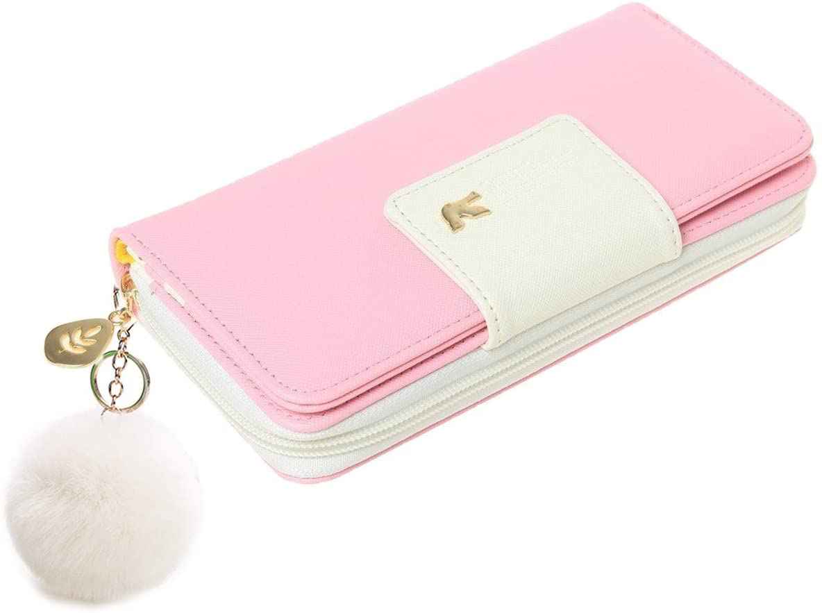 Wallet-NEWANIMA Women Multi-card Two Fold Long Zipper Clutch Purse (Style8-Black)