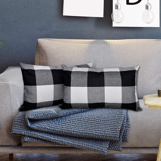 Set of 2 Lumbar Throw Pillow Covers Farmhouse Classic Retro Checkers Plaids Cotton Linen Decorative Square Pillowcase Cushion Cover for Sofa Bedroom Car