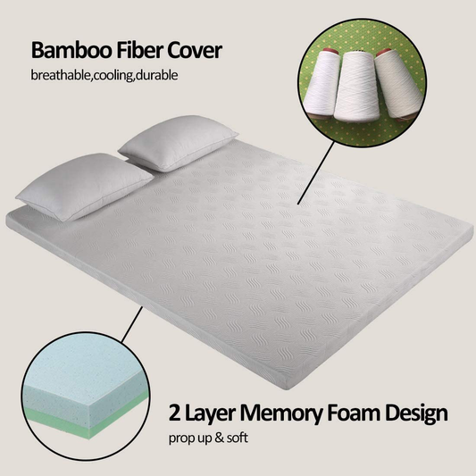 FAIRYLAND 3 Inch Memory Foam Mattress Topper Full Size, Cooling Relieving Mattress Pad for Bed with Bamboo Fiber Cover