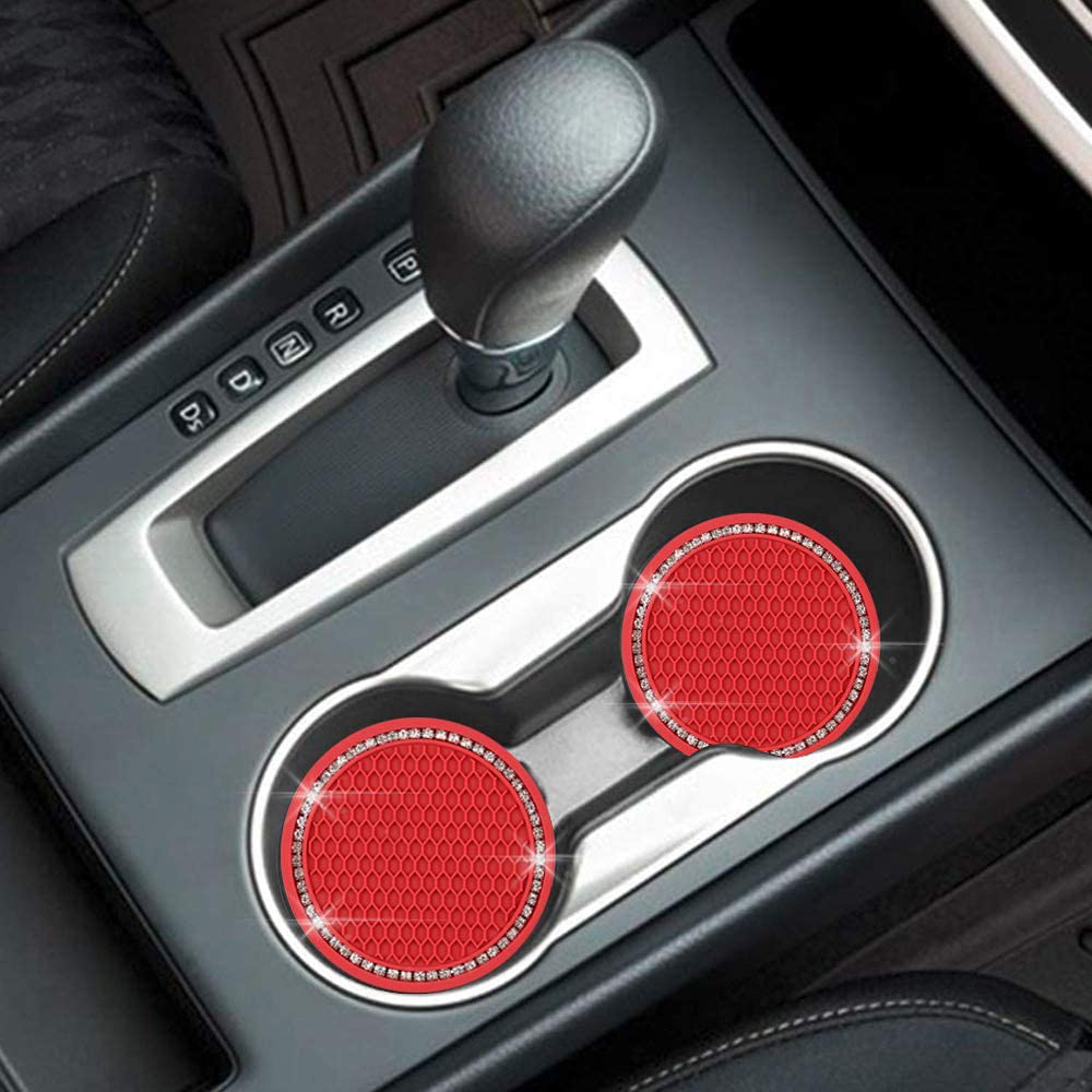 SUNACCL Bling Car Coasters PVC Travel Auto Cup Holder Insert Coaster Anti Slip Crystal Vehicle Interior Accessories Cup Mats for Women and Girl (2.75" Diameter,Pack of 2)