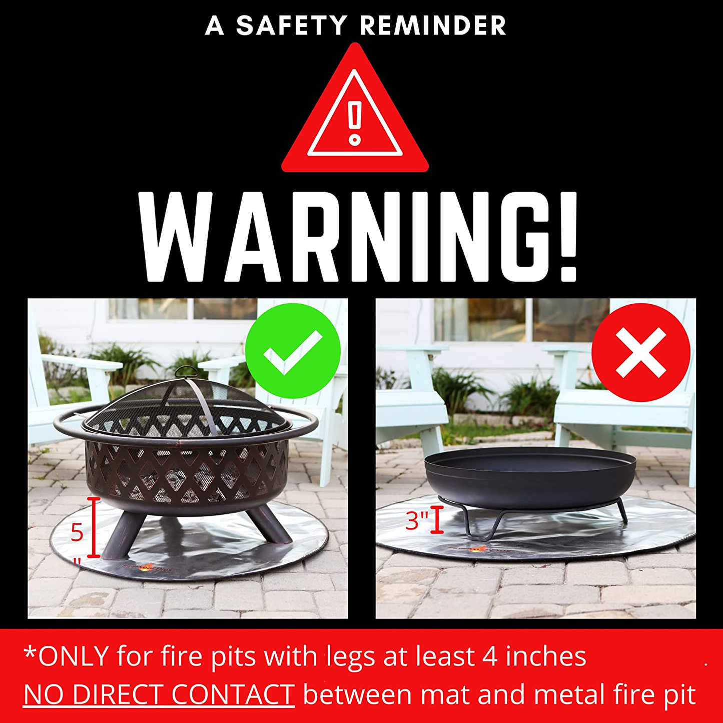 Fireproof Pros 36" Fire Pit Mat for Deck, Patio, Grass and Concrete. Heat Resistant Fireproof Mat / Ember Mat. Triple Layer Fire Pit Protective Pad, Thick Firepit Protector, BBQ Mat for Large Fire Pit