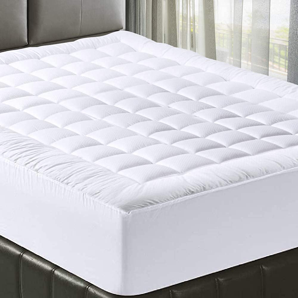 MATBEBY Bedding Quilted Fitted Full XL Mattress Pad Cooling Breathable Fluffy Soft Mattress Pad Stretches up to 21 Inch Deep, Full XL Size, White, Mattress Topper Mattress Protector