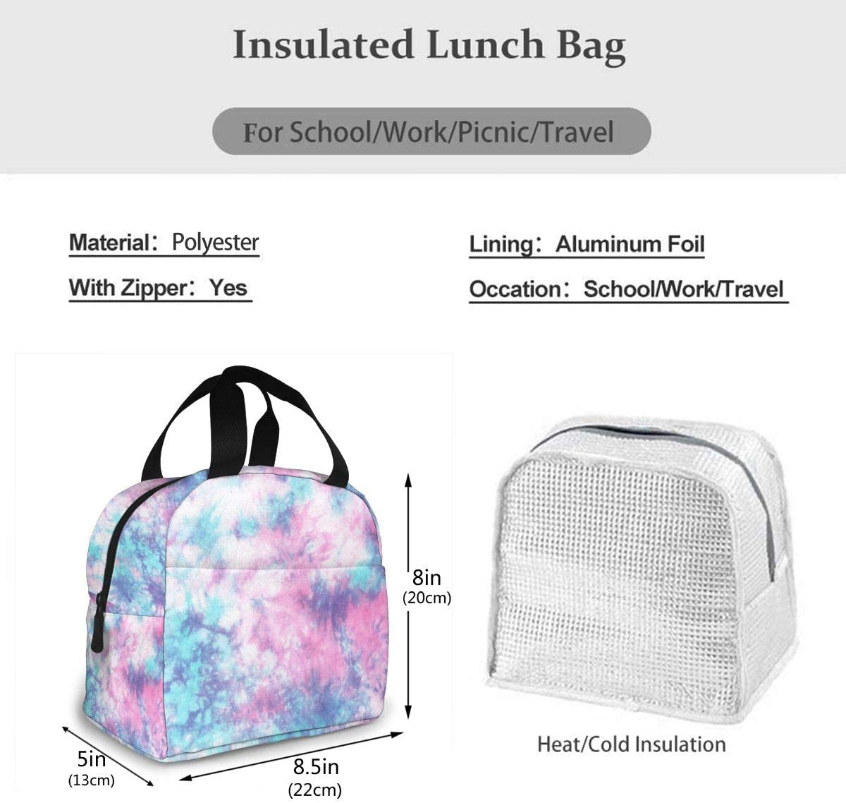 PrelerDIY Abstract Liquid Lunch Box - Insulated Lunch Bags for Women/Men Watercolor Design Reusable Lunch Tote Bags, Perfect for Office/Camping/Hiking/Picnic/Beach/Travel