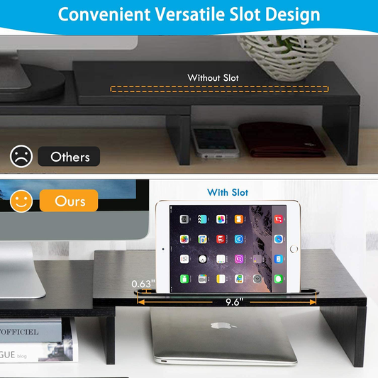 LORYERGO Dual Monitor Stand - Monitor Stand Riser, Adjustable Computer Stand, w/Slot for Tablet & Cellphone,Screen Stand w/Big Storage, Double Monitor Riser for PC, Computer, Laptop