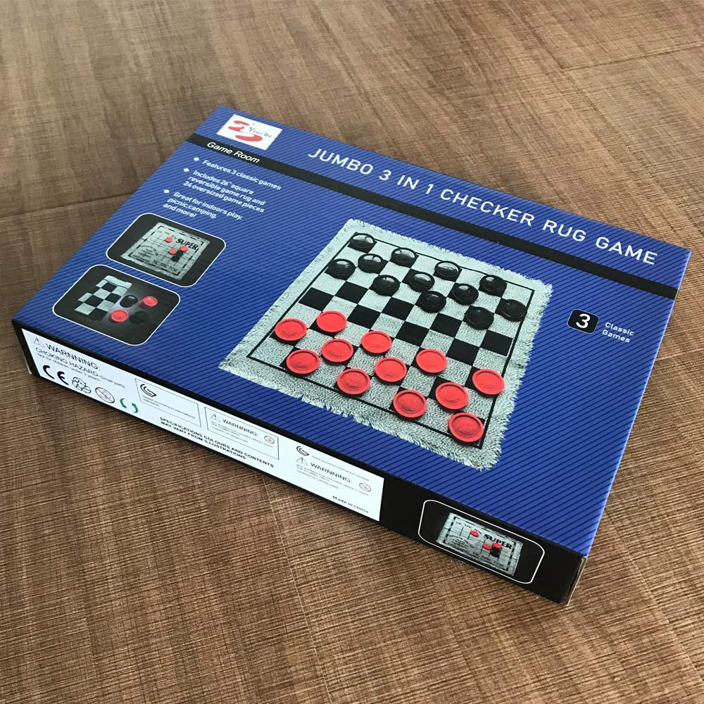 Yuanhe 3 in 1 Gaint Checker Set Including Tic Tac Toe Game with Reversible Rug, Calssic Indoor Outdoor Yard Games for Family