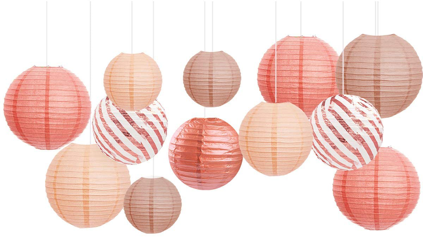 Black & Gold Party Supplies - 12Pcs Black and Gold Metallic Foil Paper Lanterns