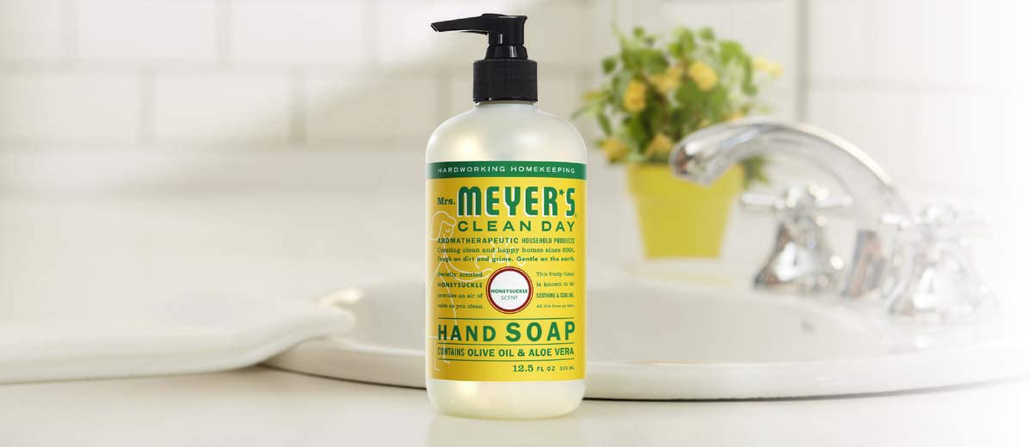 Mrs. Meyer's Clean Day Liquid Hand Soap, Cruelty Free and Biodegradable Hand Wash Formula Made with Essential Oils, Honeysuckle Scent, 12.5 oz - Pack of 3