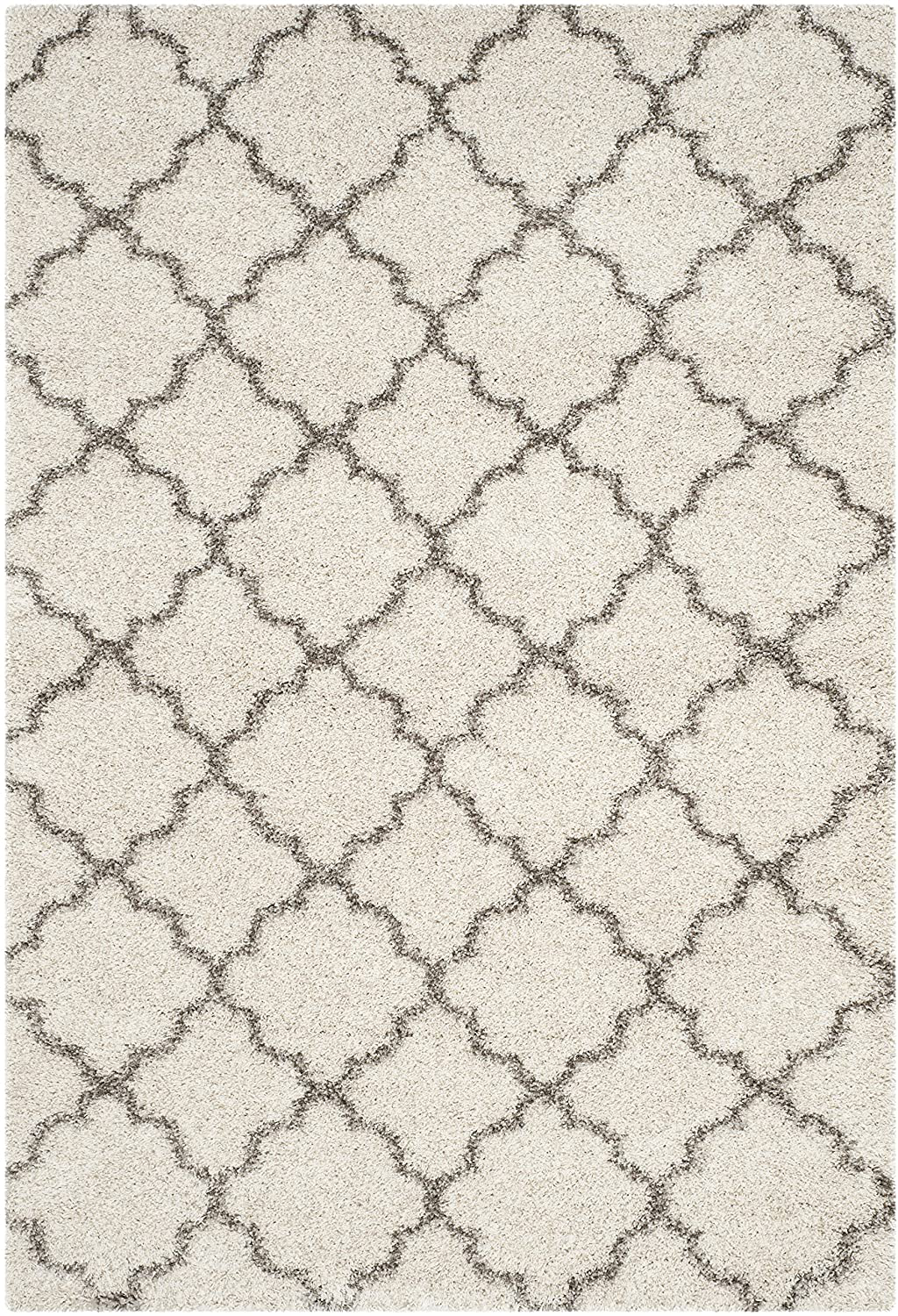 SAFAVIEH Hudson Shag Collection SGH282A Moroccan Trellis Non-Shedding Living Room Bedroom Dining Room Entryway Plush 2-inch Thick Runner, 2'3" x 6' , Ivory / Grey