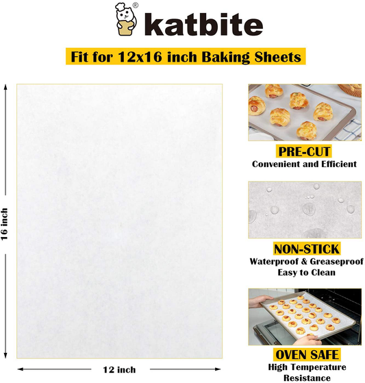 Katbite 200PCS 12x16 In Heavy Duty Flat Parchment Paper, Parchment Paper Sheets for Baking Cookies, Cooking, Frying, Air Fryer, Grilling Rack, Oven(12x16 Inch)