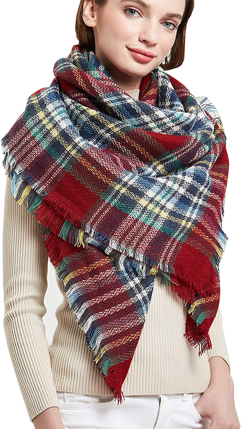 Wander Agio Womens Warm Scarf Square Winter Shawls Large Infinity Scarves Stripe Plaid Scarf