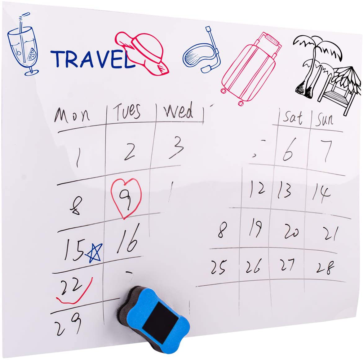 Prefer Green Magnetic Dry Eraser White Board Sheet for Kitchen Refrigerator with Stain Resistant Technology, Organizer & Planner Whiteboard 17” X 12”, Include 1 Eraser, 3 Markers & 6 Fridge Magnets