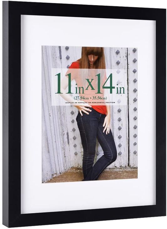 RPJC 11 x 14 Picture Frames Made of Solid Wood and High Definition Glass Display Pictures 8x10 with Mat or 11x14 Without Mat for Wall Mounting Photo Frame Black