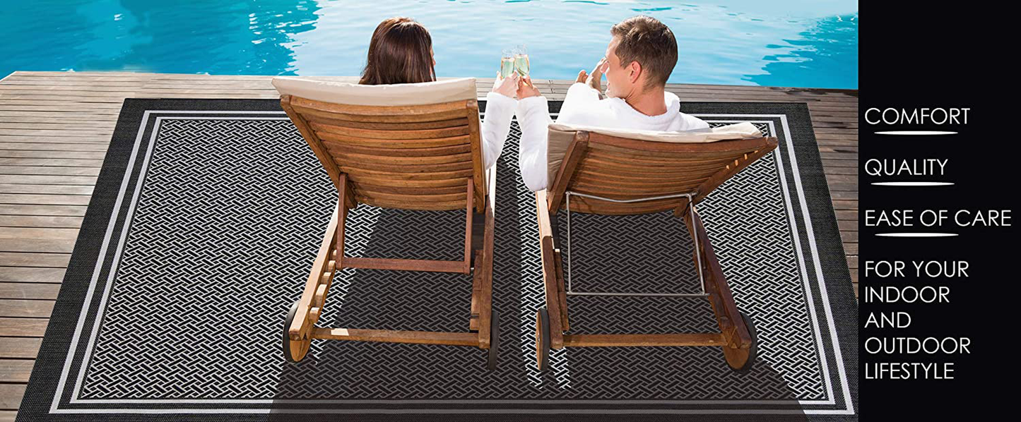 Gertmenian 22013 Outdoor Rug Freedom Collection Bordered Theme Smart Care Deck Patio Carpet 2x6 Runner, Border Black