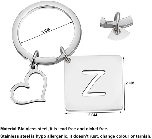 bobauna Stainless Steel Cut Out Alphabet Initial Letter Keychain Key Ring Personalized Gift