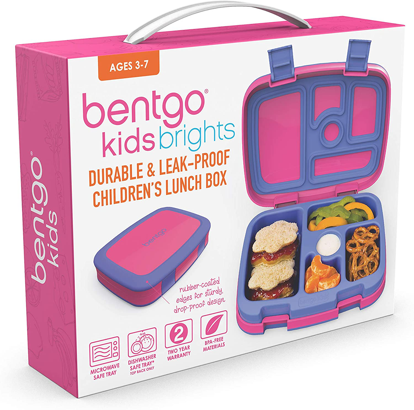 Bentgo Kids Brights – Leak-Proof, 5-Compartment Bento-Style Kids Lunch Box – Ideal Portion Sizes for Ages 3 to 7 – BPA-Free, Dishwasher Safe, Food-Safe Materials (Fuchsia)