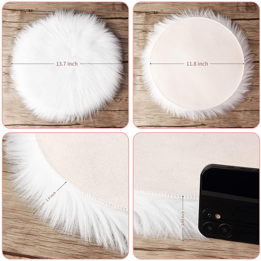 12 Inches Mini Round Faux Fur Sheepskin Rugs, Fluffy Living Room Carpet Mini Small Size Fit for Photographing Background of Jewellery(White)
