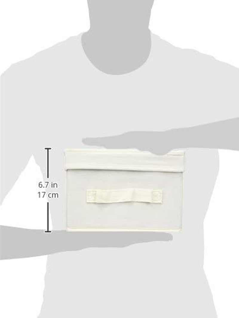 Household Essentials 111 Storage Box with Lid and Handle - Natural Beige Canvas - Medium,Natural Trim