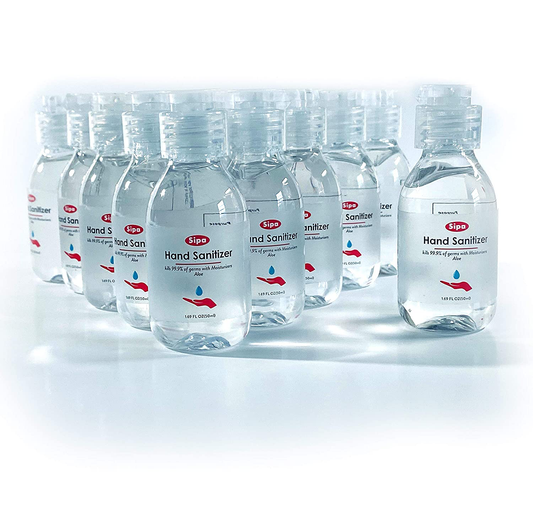 Sipa Bulk Hand Sanitizer Travel Size Bundle 1.69 oz (Pack of 50) 75% Ethyl Alcohol, Protect Against Germs with Vitamin E Formula