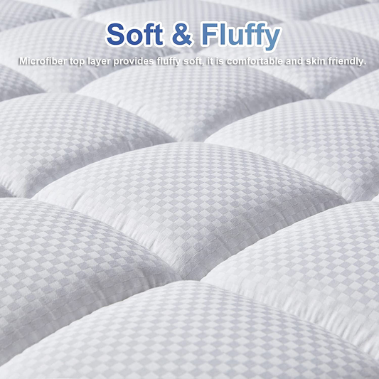 MATBEBY Bedding Quilted Fitted Twin XL Mattress Pad Cooling Breathable Fluffy Soft Mattress Pad Stretches up to 21 Inch Deep, Twin Extra Long, White, Mattress Topper Mattress Protector