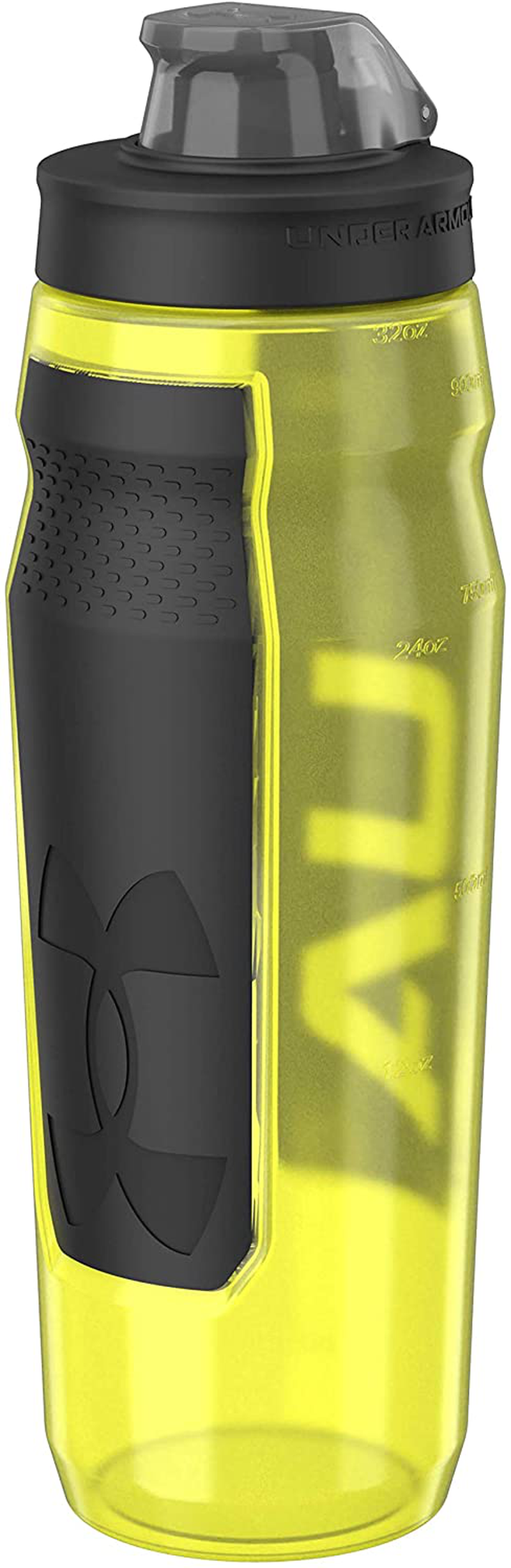 Under Armour 32oz Playmaker Squeeze Water Bottle, Sanitary Cap Cover, High Flow Push/ Pull Nozzle, Non-Slip Grip, Finger Loop Carry, Fits Bike Holder, Cycling, Gym, Hiking, All Sports