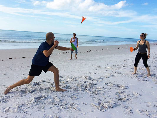 Funsparks Paddle Ball Game Jazzminton Beach for Family and Friends – 2 Paddles, 2 Birdies, 1 Ball and Carry Bag – Wind Birdie Included for Windy Days – Racquet Game for All Ages
