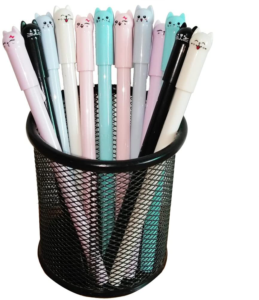 Sencoo 12 pack Black Cute Cat Pens 0.5mm Japanese Kawaii Gel Pens Ball Point Pens for School Office Supplies