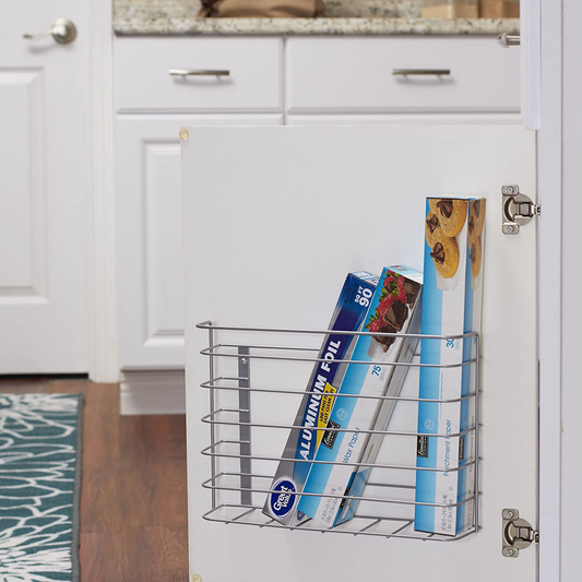 Household Essentials 1229-1 Tall Basket Door Mount Cabinet Organizer | Mounts to Solid Cabinet Doors or Walls