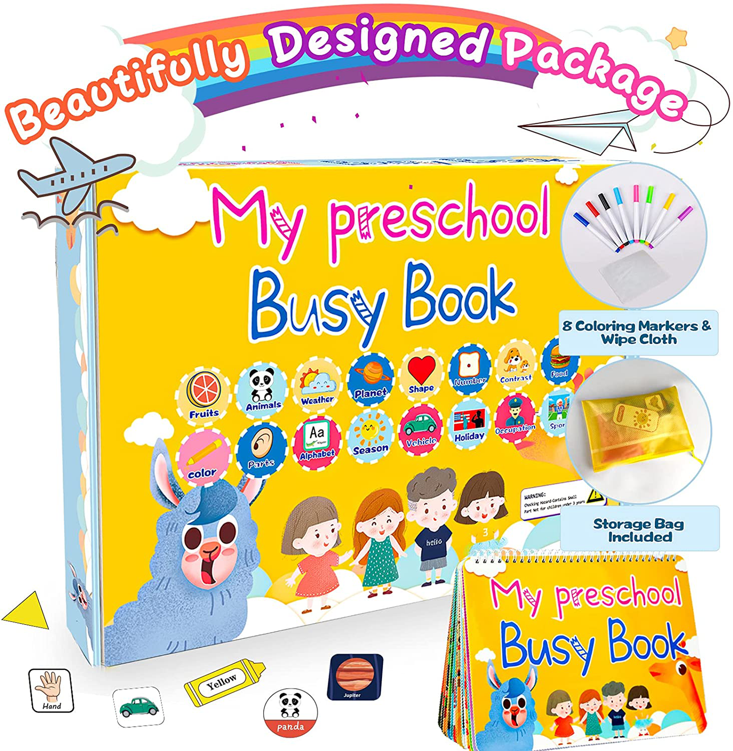 HeyKiddo Toddler Busy Book, Autism Toys for Kids, Preschool Learning Activity Binder, 16 Themes with Colorful Pages, Educational Book for Autism & Special Needs, Drawing Book for Home School Learning