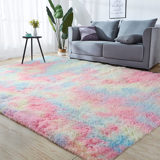 GKLUCKIN Shag Ultra Soft Area Rug, Fluffy 3'X5' Tie-Dyed Grey&Blue Plush Indoor Fuzzy Faux Fur Rugs Non-Skid Furry Carpet for Living Room Bedroom Nursery Kids Playroom Decor1