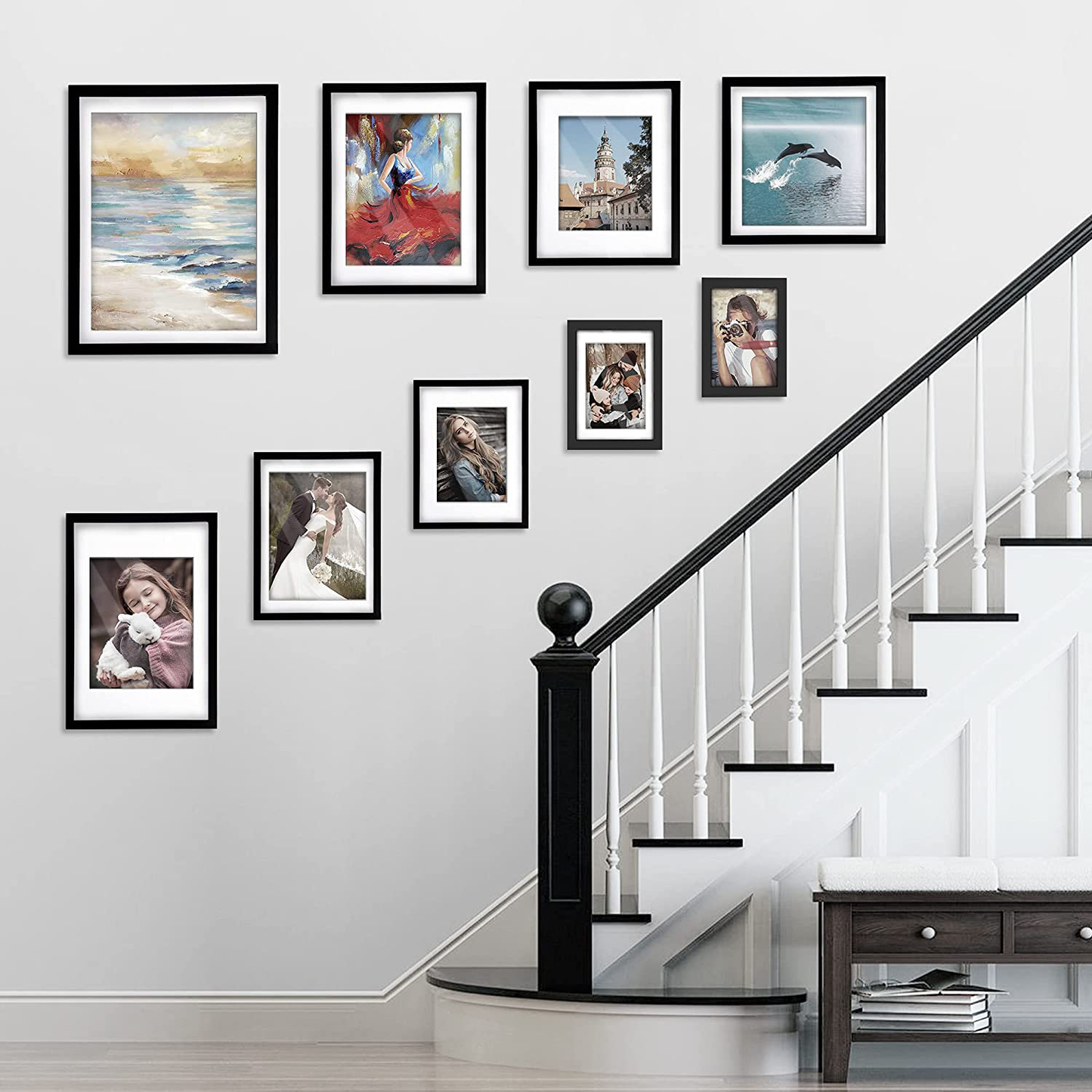 HappyHapi 8x10 Inch Picture Frames, Set of 6 Wooden Picture Frames, Tabletop or Wall Display Decoration for Photos, Paintings, Landscapes, Posters, Artwork (Black)