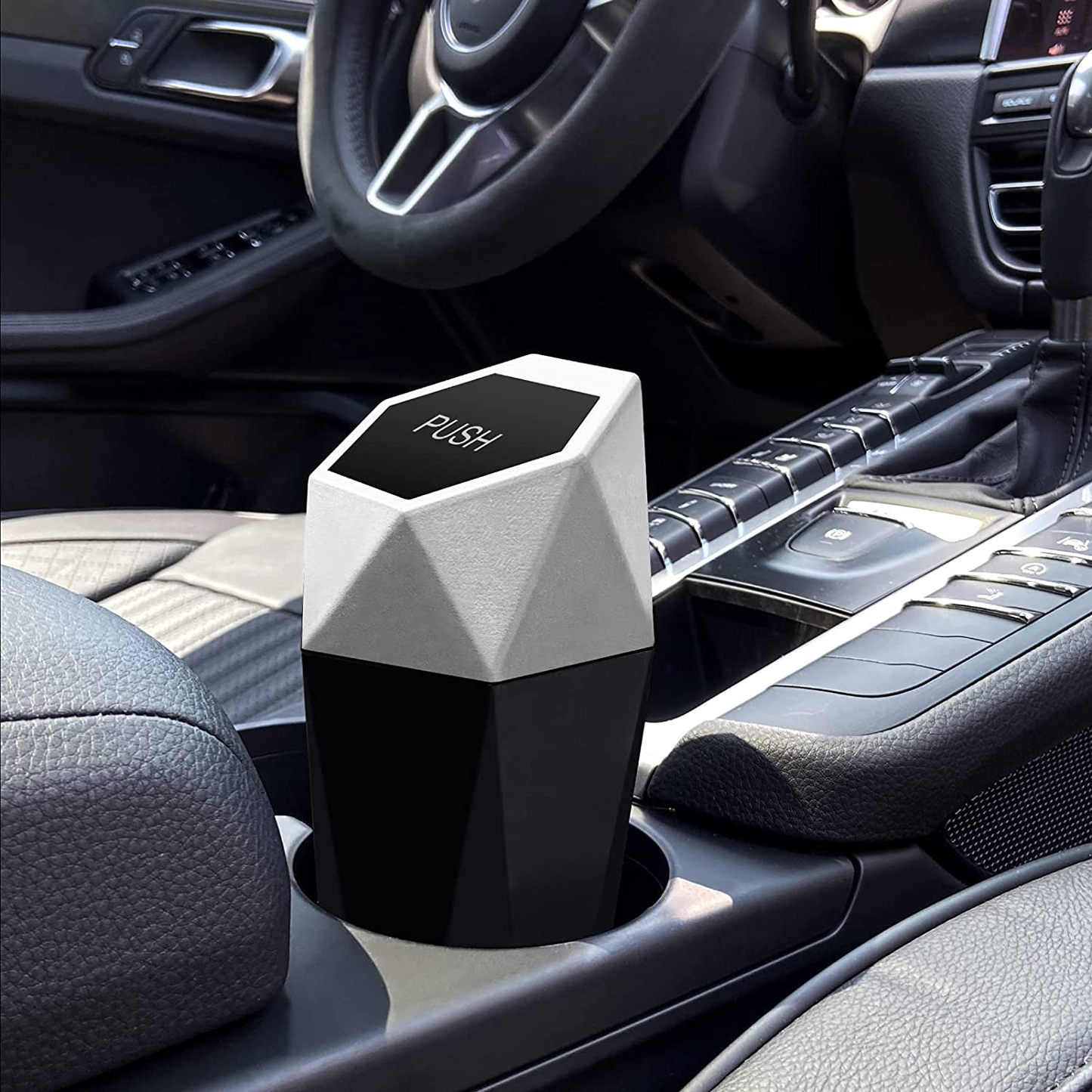 SZEOF Car Trash Can with Lid,Portable Vehicle Auto Car Garbage Can,Diamond Design Mini Garbage Bin for Automotive Car, Home, Office, Kitchen, Bedroom(1 Pack,Black)