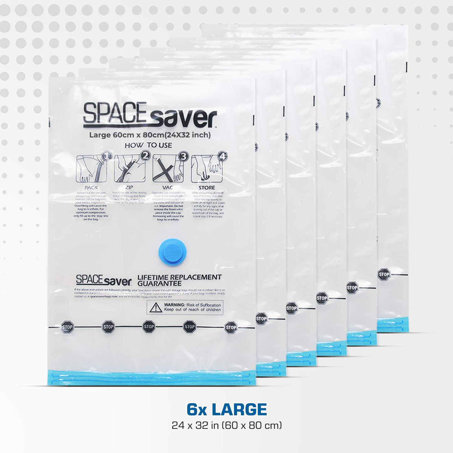 Spacesaver Premium Vacuum Storage Bags. 80% More Storage! Hand-Pump for Travel! Double-Zip Seal and Triple Seal Turbo-Valve for Max Space Saving! (Small 6 Pack)