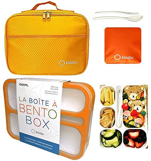 Bento Box with Lunch Bag and Ice Pack Set | Snack Containers Boxes for Kids Girls Adults | 6 Compartments Leakproof Portion Container Boxes Insulated Bags for School Lunches, BPA Free (Pink)
