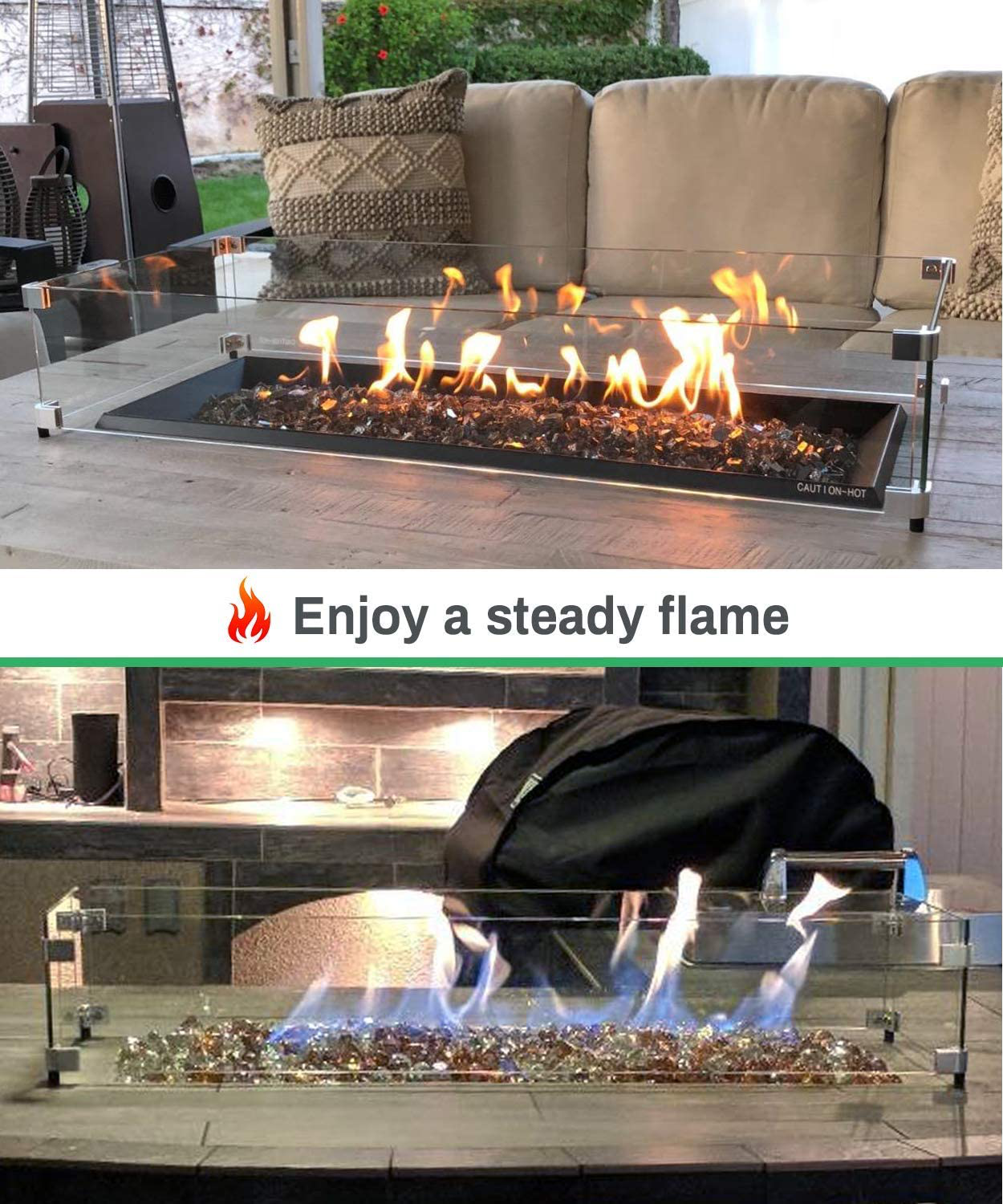 GASPRO 29 x 13 Inch Fire Pit Wind Guard for Outland Living Series 401/403 Fire Table, Bali Outdoors 42 Inch Gas Fire Pit and 26 x 10 inch Fire Pit Pan, Clear Tempered Glass 5/16 Inch Thick