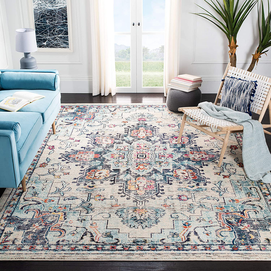 Safavieh Madison Collection MAD473F Boho Chic Medallion Distressed Non-Shedding Stain Resistant Living Room Bedroom Runner, 2'2" x 12' , Grey / Gold