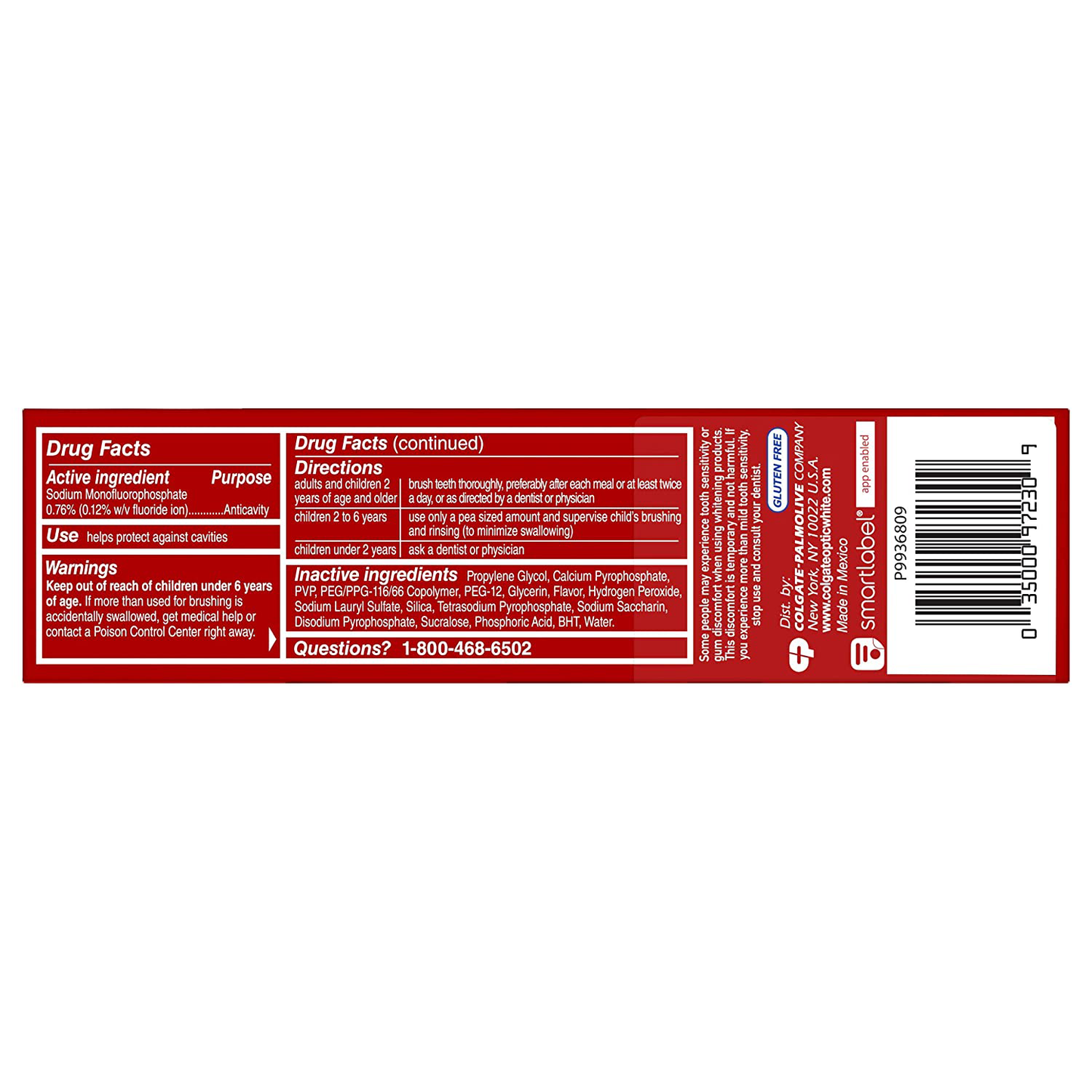 Colgate Optic White Advanced Teeth Whitening Toothpaste with Fluoride, 2% Hydrogen Peroxide, Sparkling White - 3.2 Ounce (3 Pack)