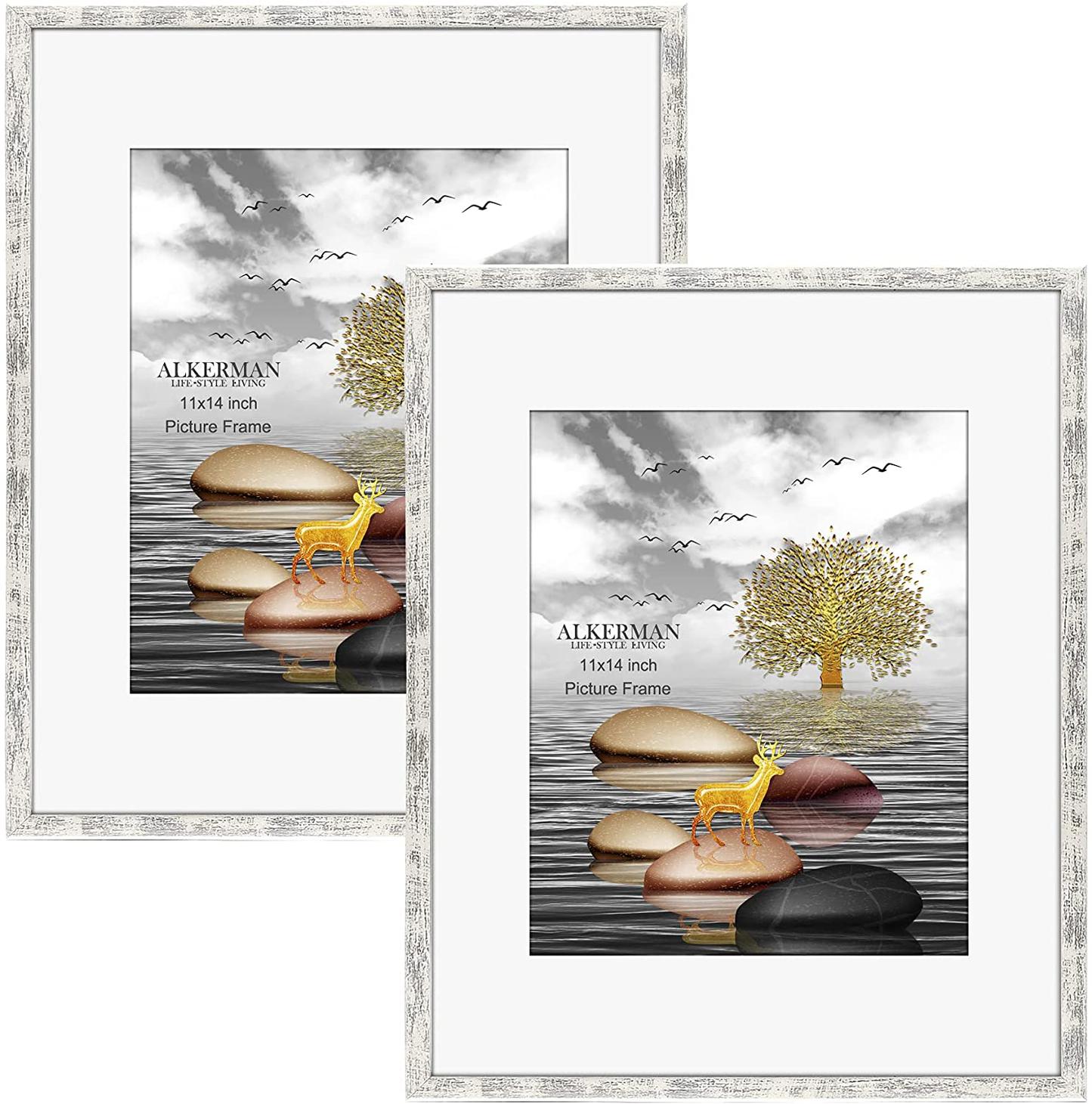 Alkerman 4x6 Picture Frames Rustic Distressed White Wood Pattern High Definition Glass for Table Top Display and Wall Mounting Photo Frame,Pack of 4