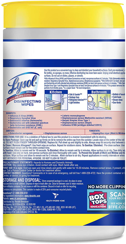 3 Pack Lysol Disinfectant Wipes, Multi-Surface Antibacterial Cleaning Wipes