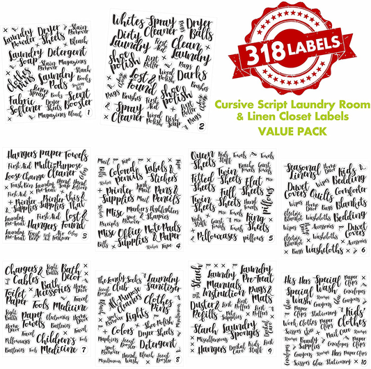 318 PCS Laundry Room & Linen Closet Organization Labels,No Stain Removal, Water/Oil Resistant Stickers for Laundry Room, Linen Closet, Home Office, Bathroom and The Beauty Organization.