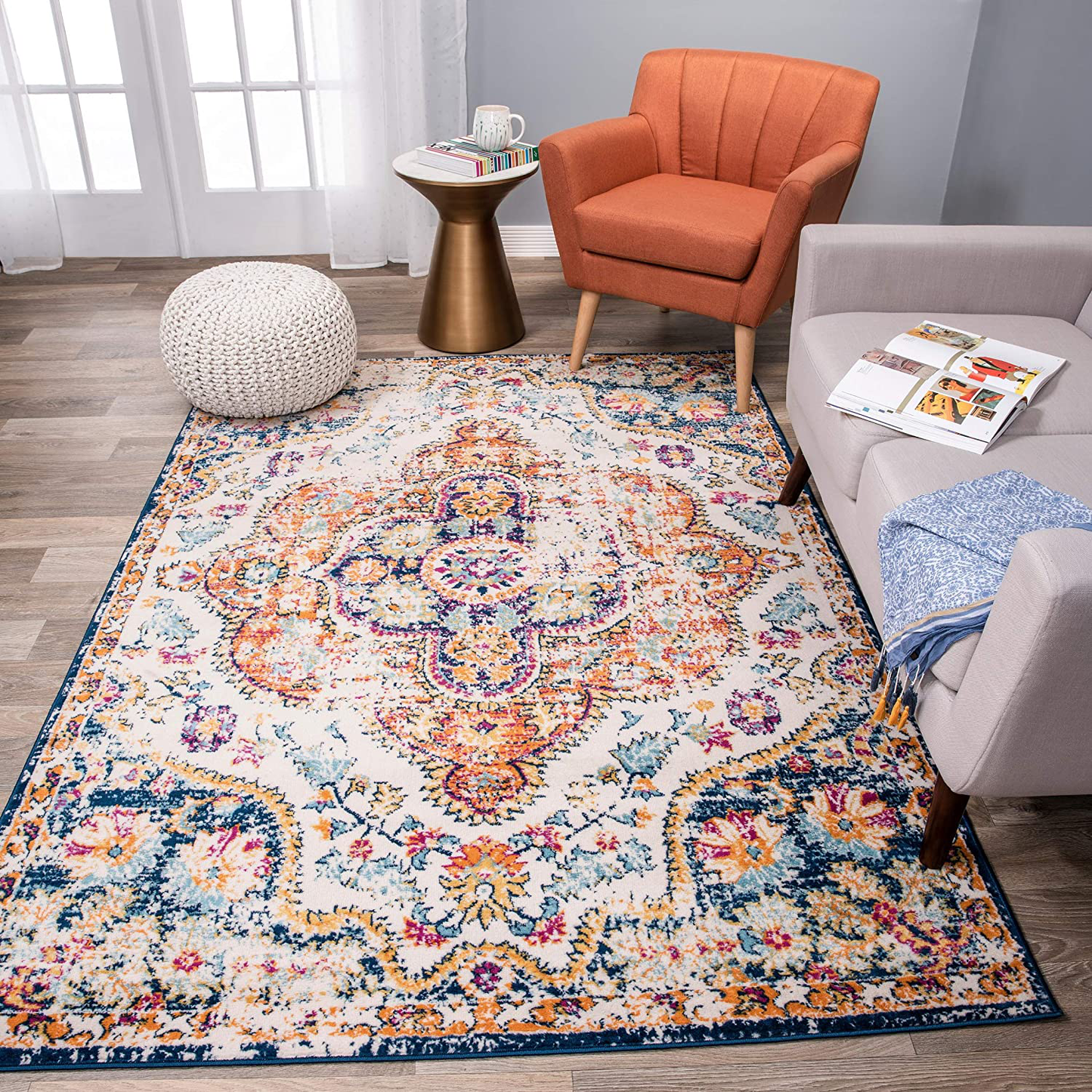 Rugshop Vintage Distressed Bohemian Area Rug 3'3" x 5' Navy