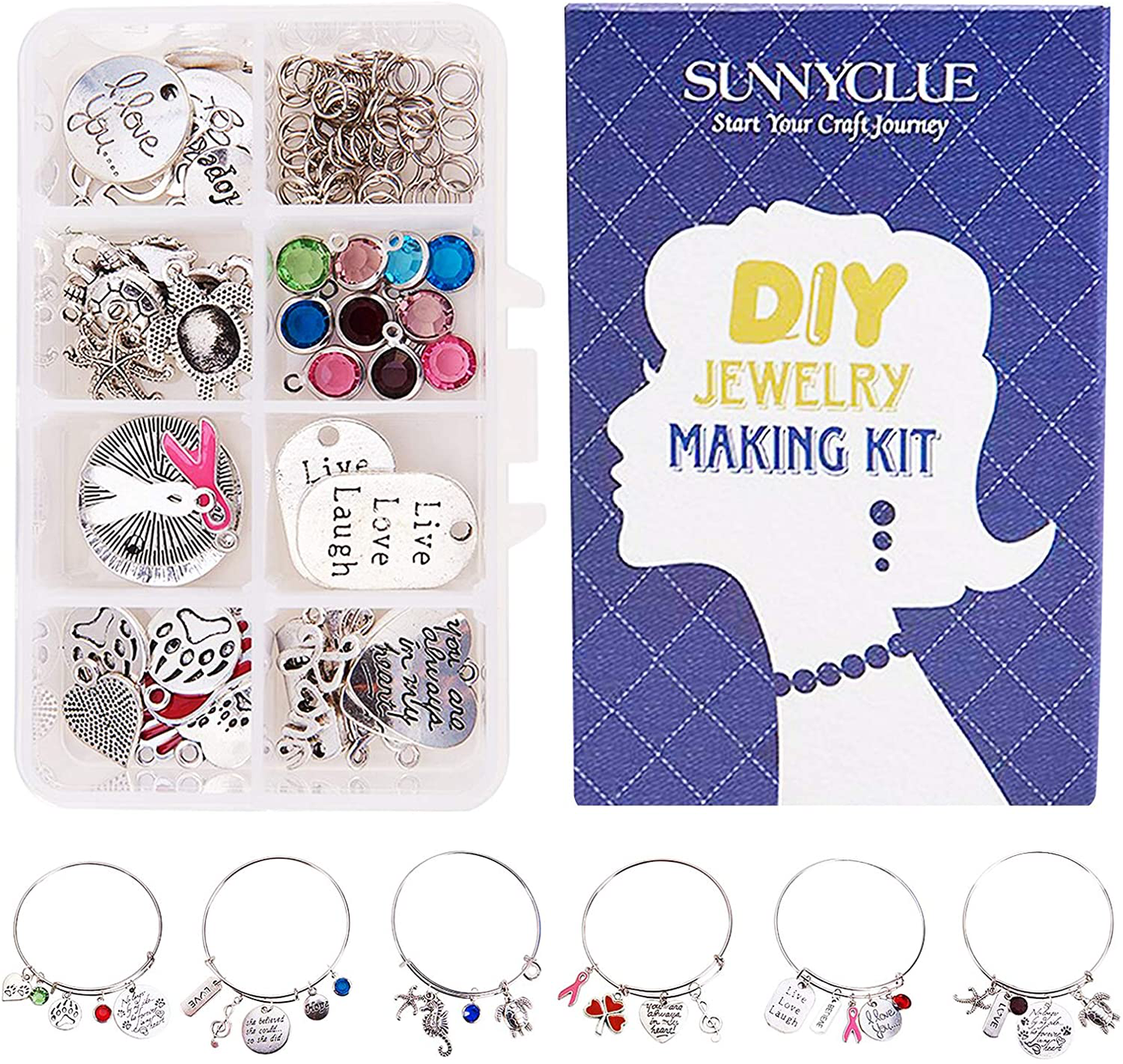 DIY 6PCS Expandable Wire Charm Bracelet Jewelry Making Starter Kit Include 2.6inch Blank Adjustable Bangle