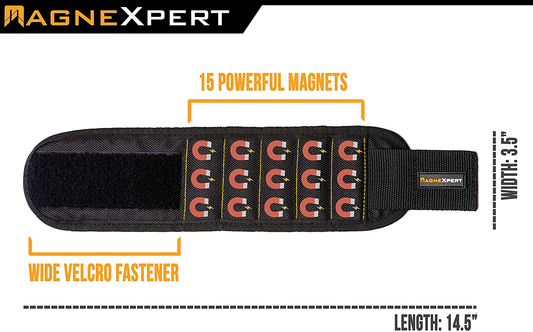 Magnexpert Magnetic Wristband for Holding Tools, Screws, Nails, Bolts, Drilling Bits. Christmas Gift For Men, Father/Dad, Husband, Boyfriend, DIY, Handyman. Unique Gift Idea