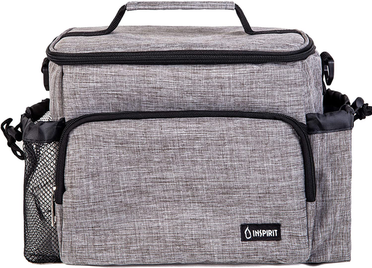 Inspirit Lunch Bag for Women - Mens Lunch Box, 14-Can Meal Prep Lunch Bag, Lunch Bags for Men, Soft Cooler Lunch Tote, Insulated Lunch Box Large Lunch Bag with 2 Silicone Bags (Charcoal Grey)