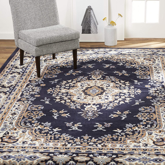 Home Dynamix Premium Sakarya Traditional Medallion Border Area Rug, Silver, 21"x35" Rectangle