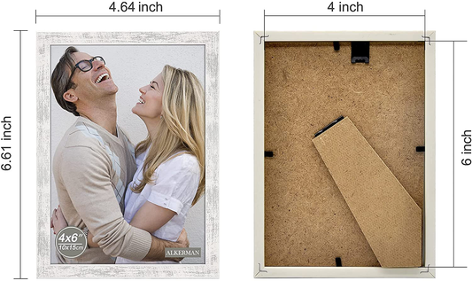 Alkerman 4x6 Picture Frames Rustic Distressed White Wood Pattern High Definition Glass for Table Top Display and Wall Mounting Photo Frame,Pack of 4