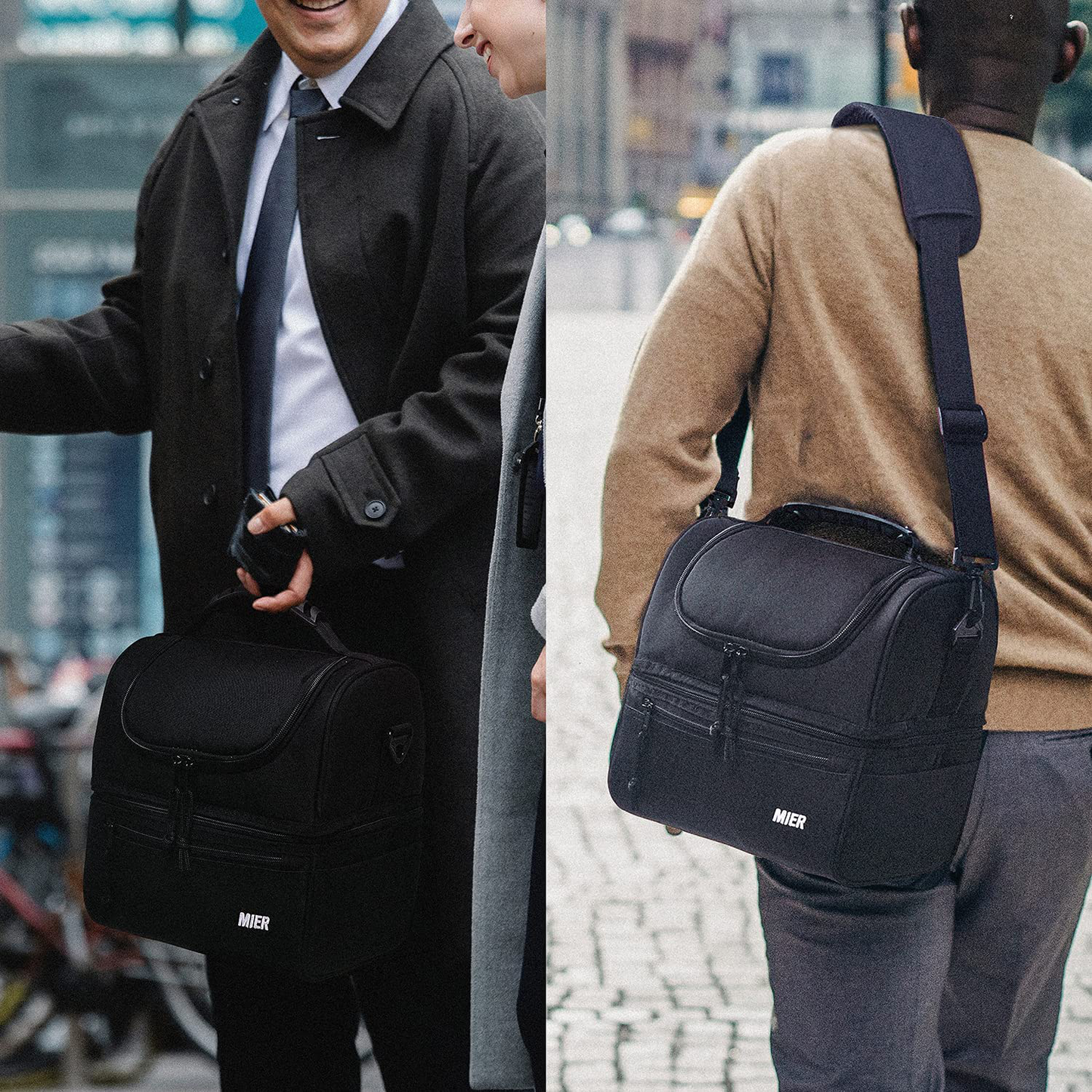 MIER Adult Lunch Box Insulated Lunch Bag Large Cooler Tote Bag for Men, Women, Double Deck Cooler (Bluesteel, Large)