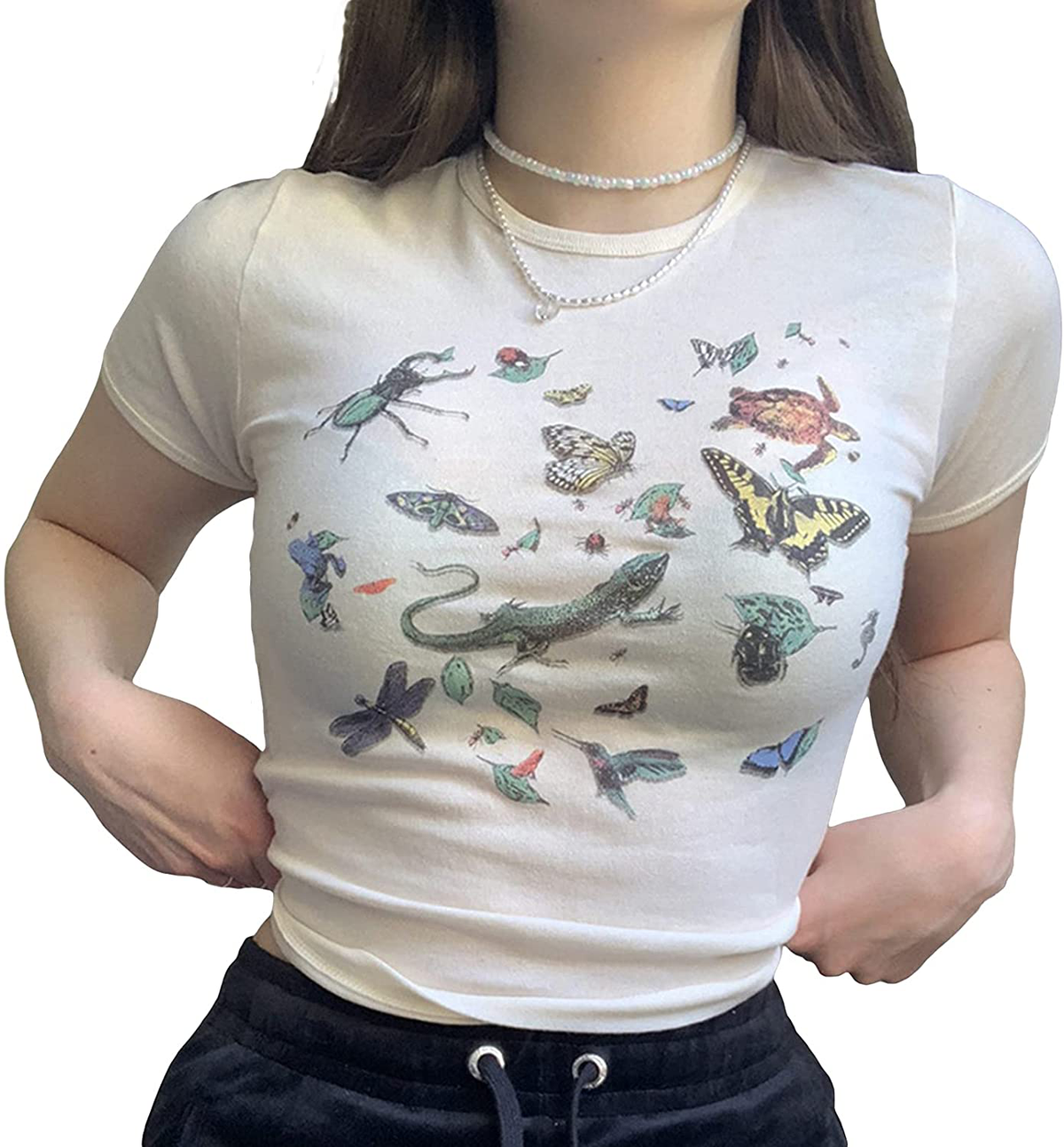 Women's Graphic Print Crop Top Vintage Punk Portrait Shirts Summer Slim Short Sleeve T Shirt Tops Y2k Fashion Clothes
