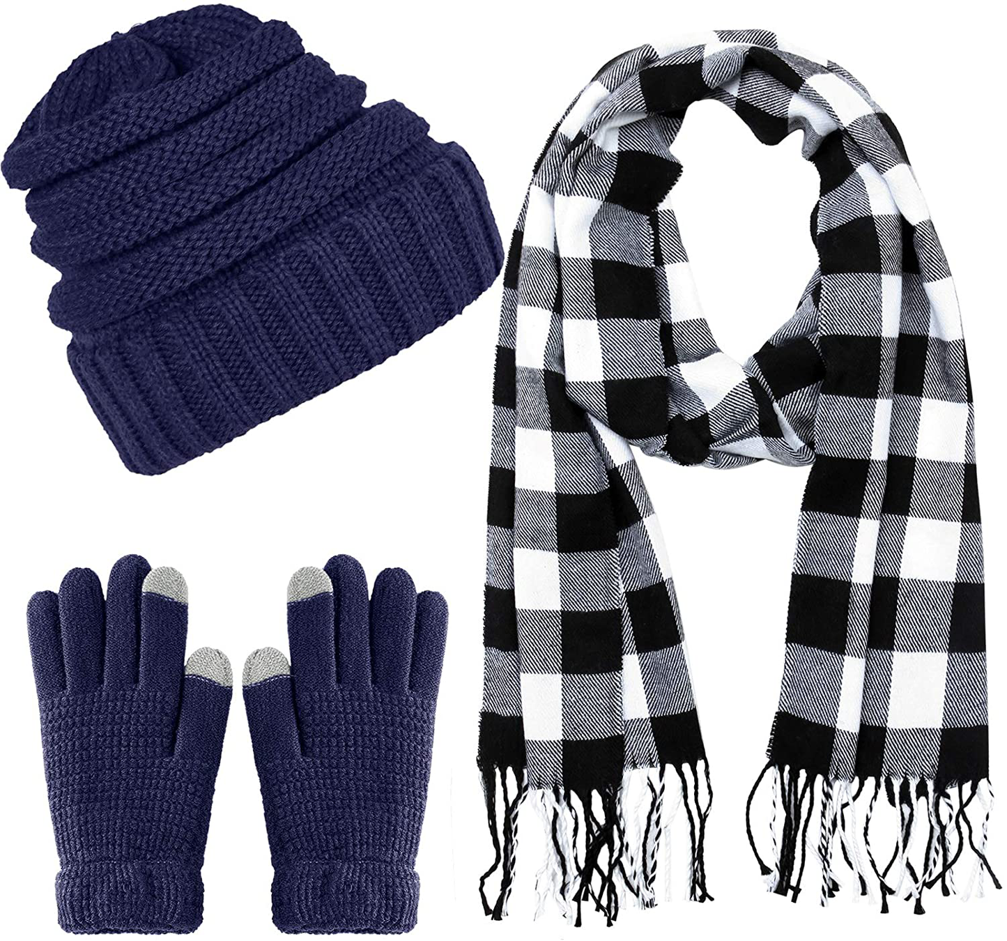 Aneco Winter Warm Knitted Scarf Beanie Hat and Gloves Set Men & Women's Soft Stretch Hat Scarf and Mitten Set